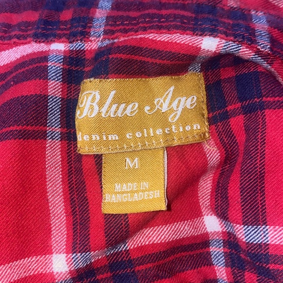 The Blue Age Size M Long Sleeve Button-Down Red Flannel Shirt - Picture 4 of 4